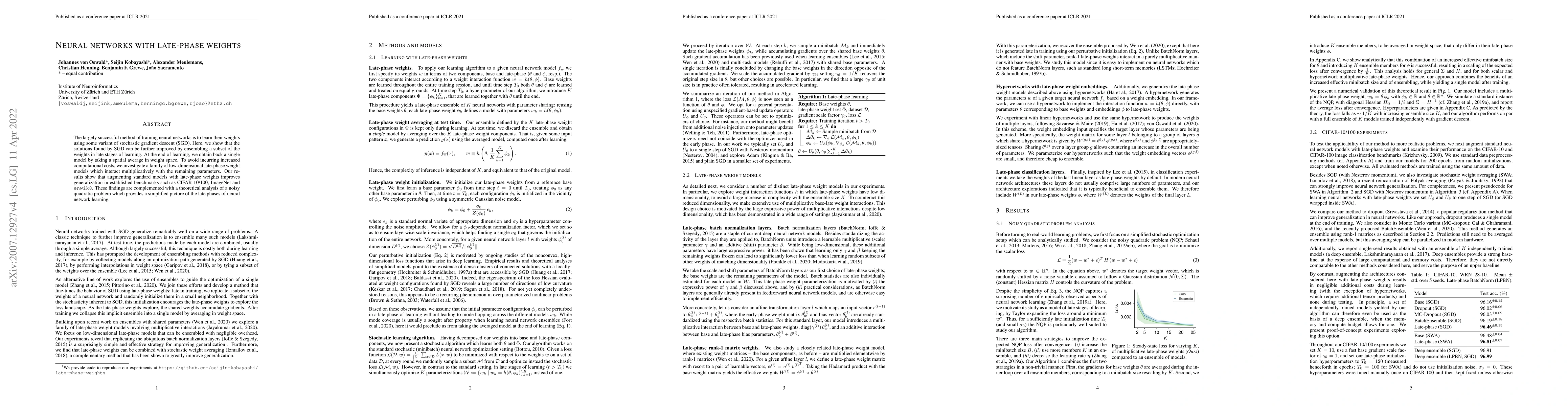 Thumbnail for Neural networks with late-phase weights