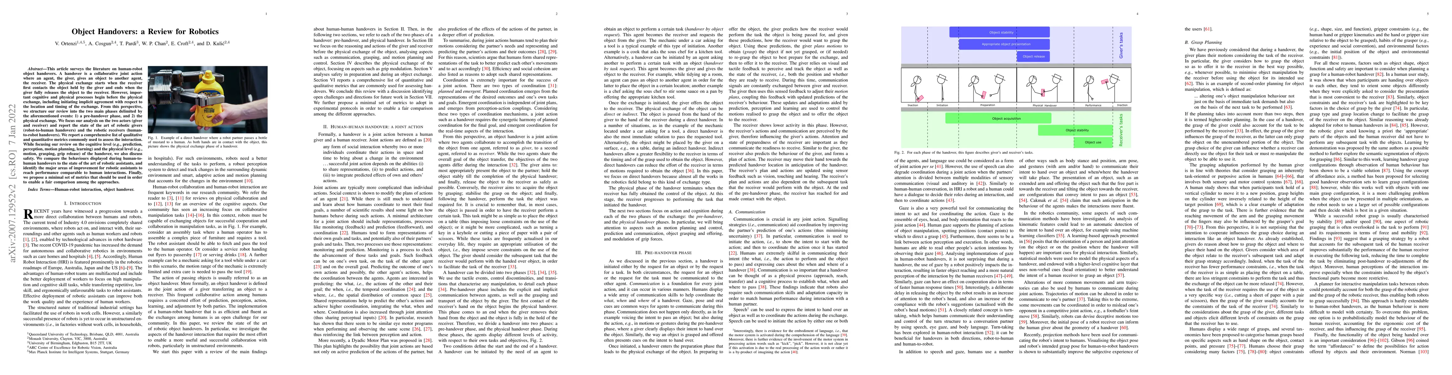 Thumbnail for Object Handovers: a Review for Robotics