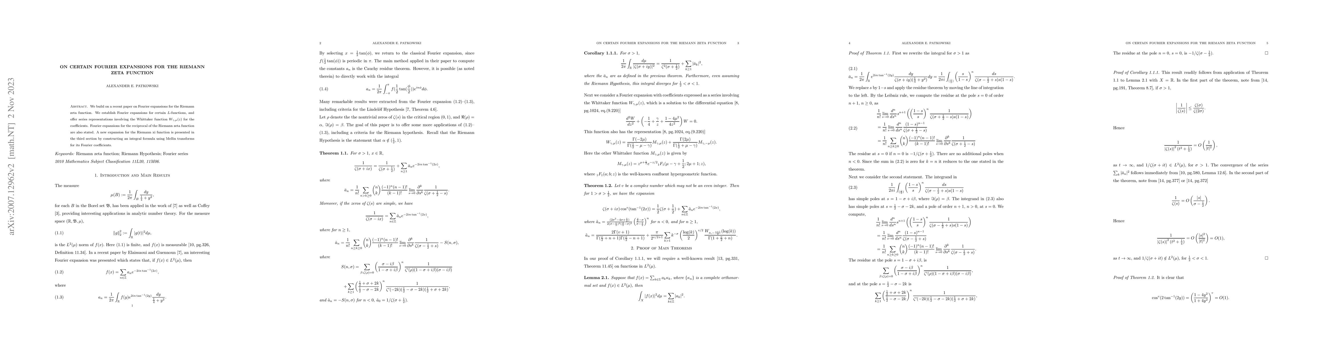 Thumbnail for On certain Fourier expansions for the Riemann zeta function