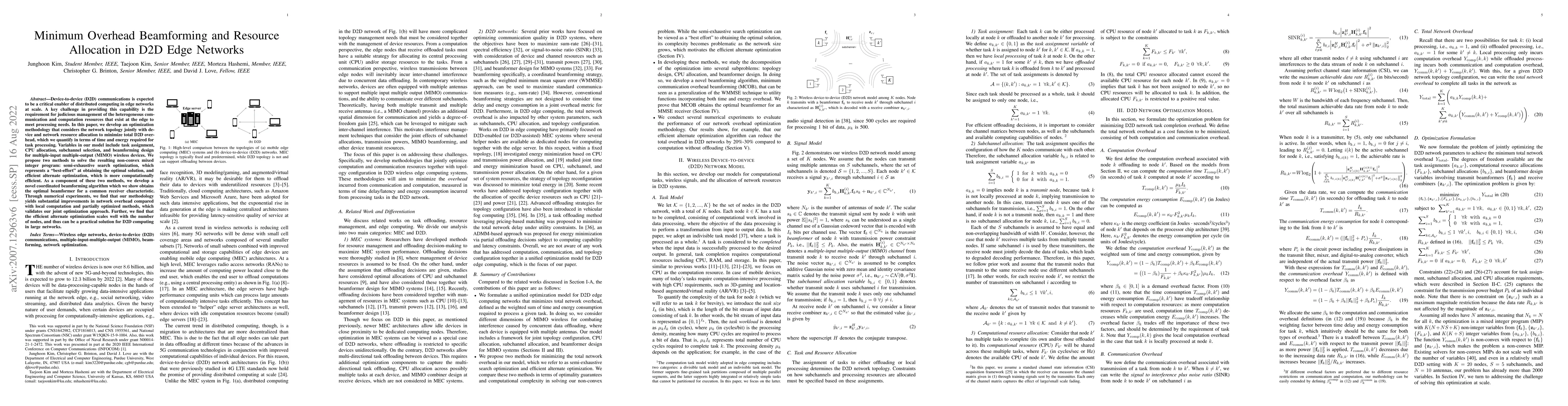 Thumbnail for Minimum Overhead Beamforming and Resource Allocation in D2D Edge
  Networks