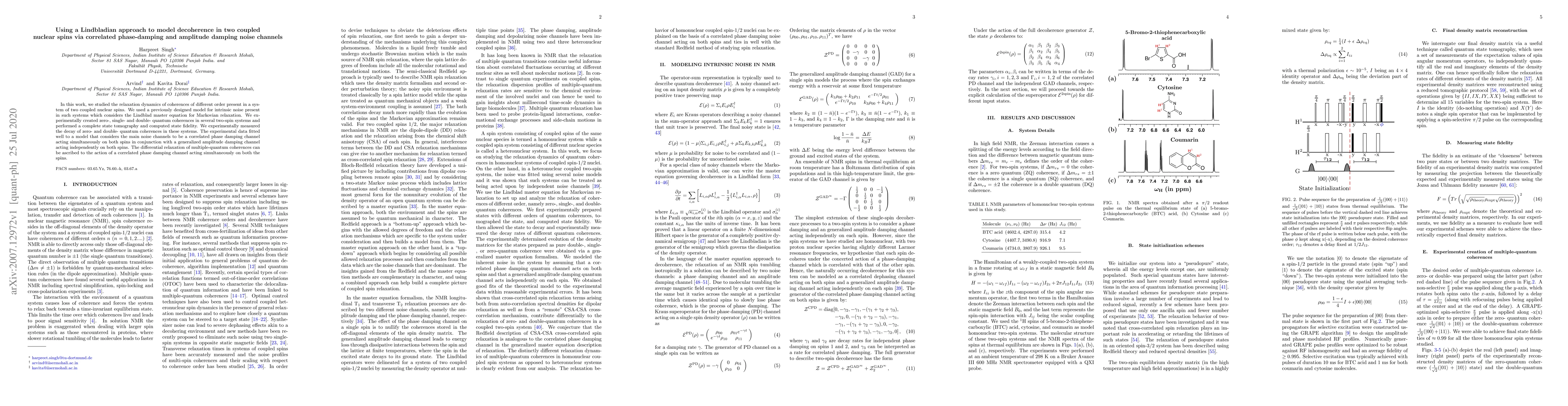 Thumbnail for Using a Lindbladian approach to model decoherence in two coupled nuclear
  spins via correlated phase-damping and amplitude damping noise channels