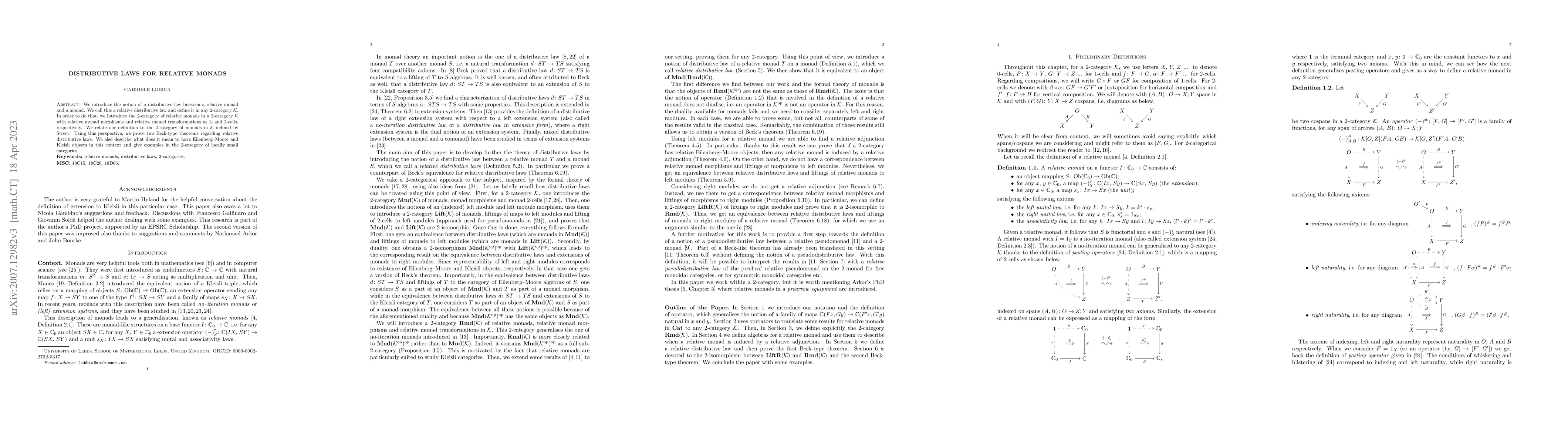 Thumbnail for Distributive laws for relative monads