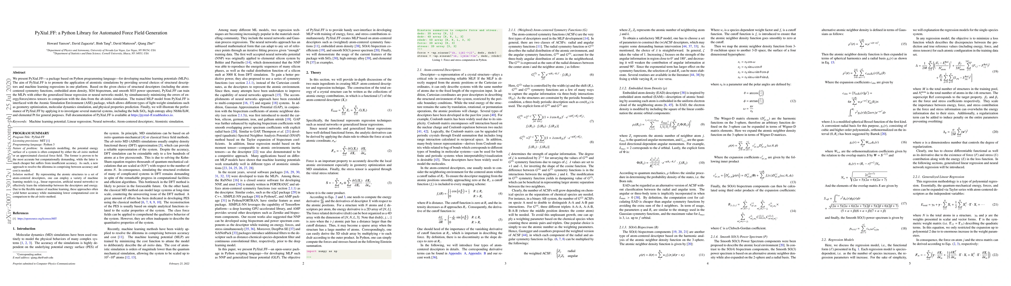 Thumbnail for PyXtal FF: a Python Library for Automated Force Field Generation