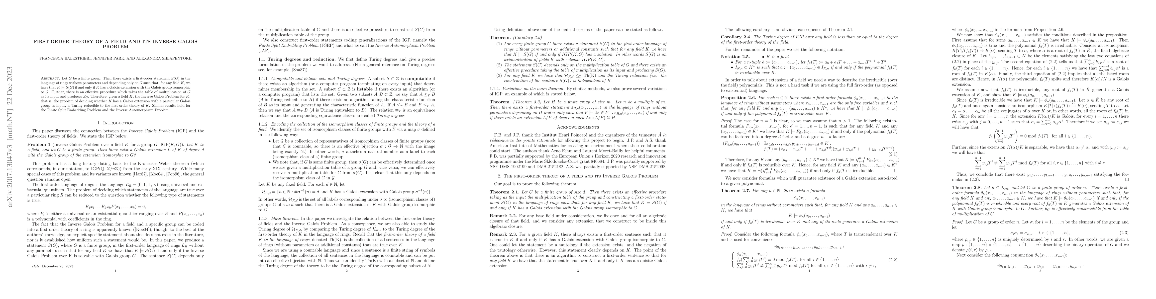Thumbnail for First-order theory of a field and its Inverse Galois Problem