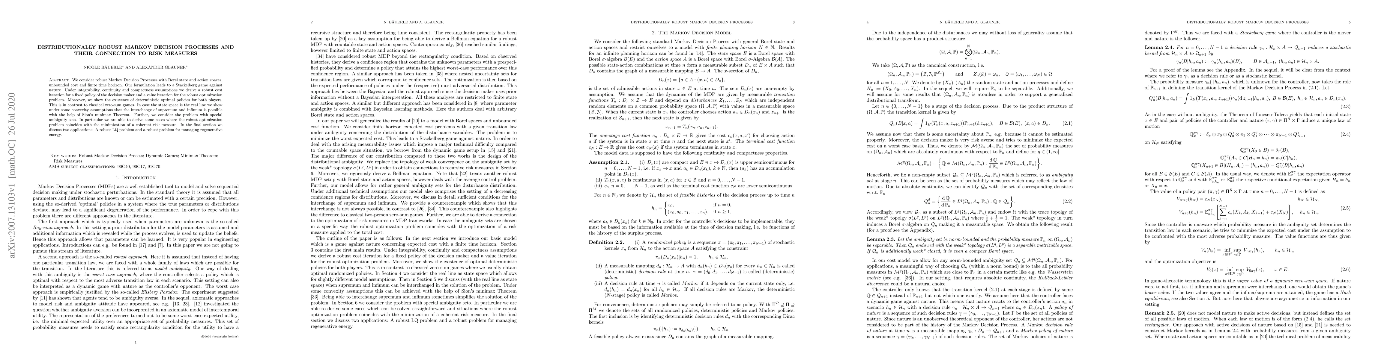 Thumbnail for Distributionally Robust Markov Decision Processes and their Connection
  to Risk Measures