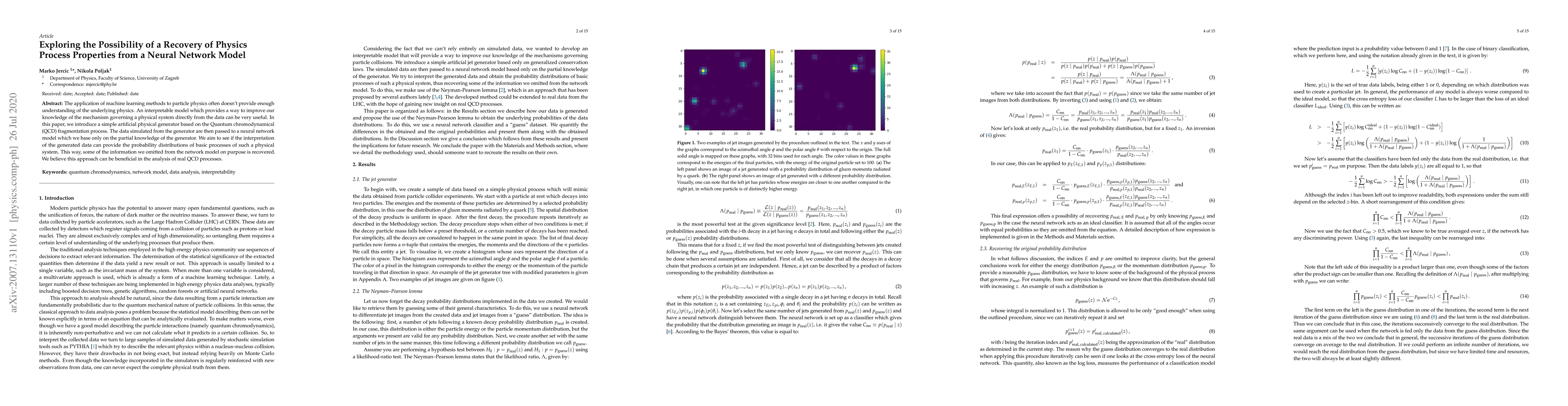 Thumbnail for Exploring the Possibility of a Recovery of Physics Process Properties
  from a Neural Network Model