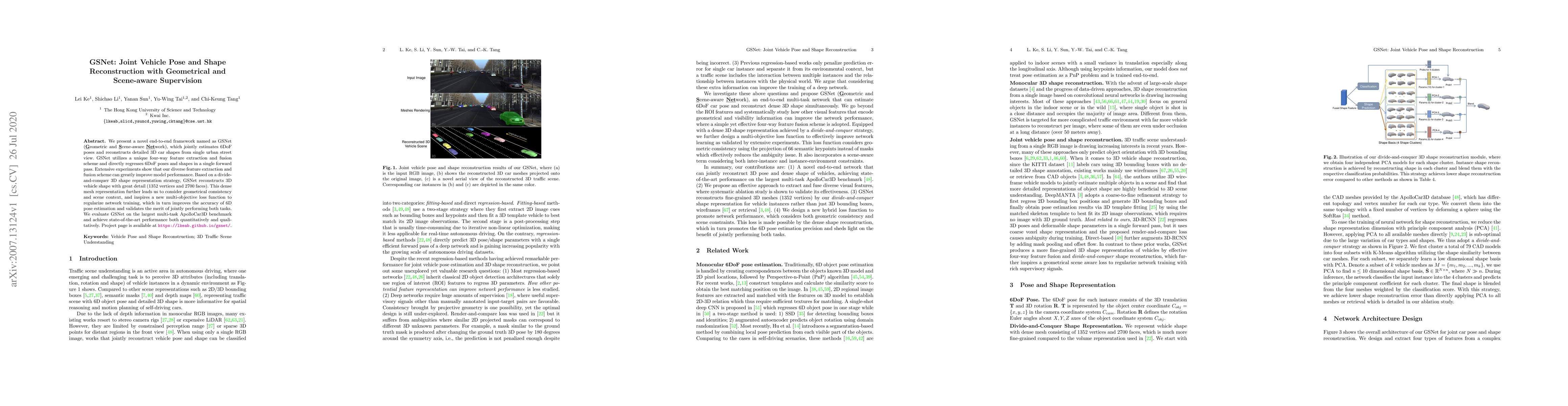 Thumbnail for GSNet: Joint Vehicle Pose and Shape Reconstruction with Geometrical and
  Scene-aware Supervision