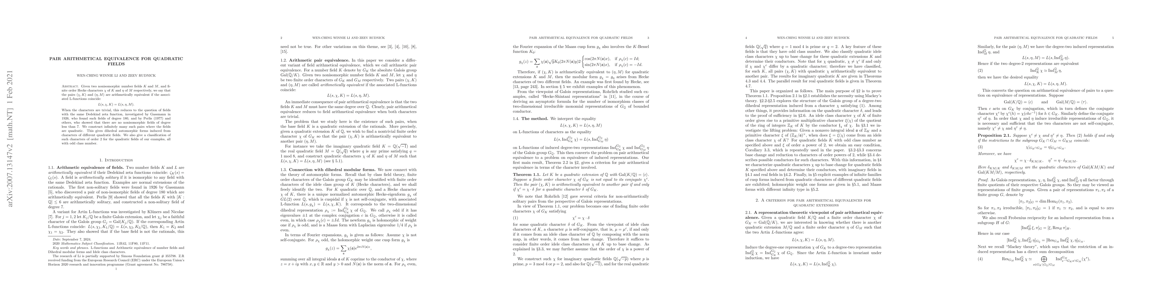 Thumbnail for Pair arithmetical equivalence for quadratic fields