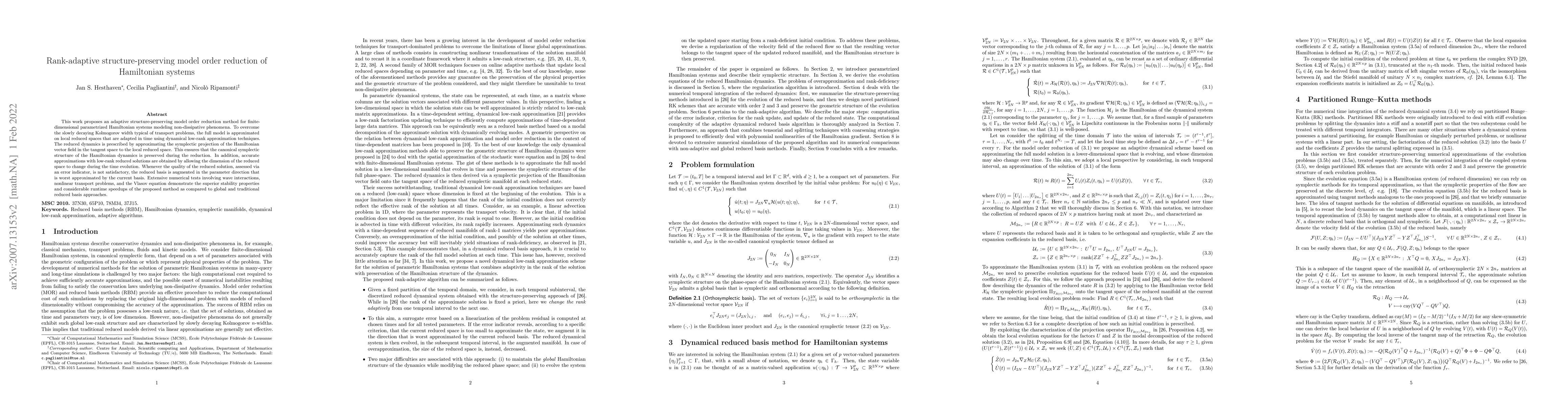 Thumbnail for Rank-adaptive structure-preserving model order reduction of Hamiltonian
  systems