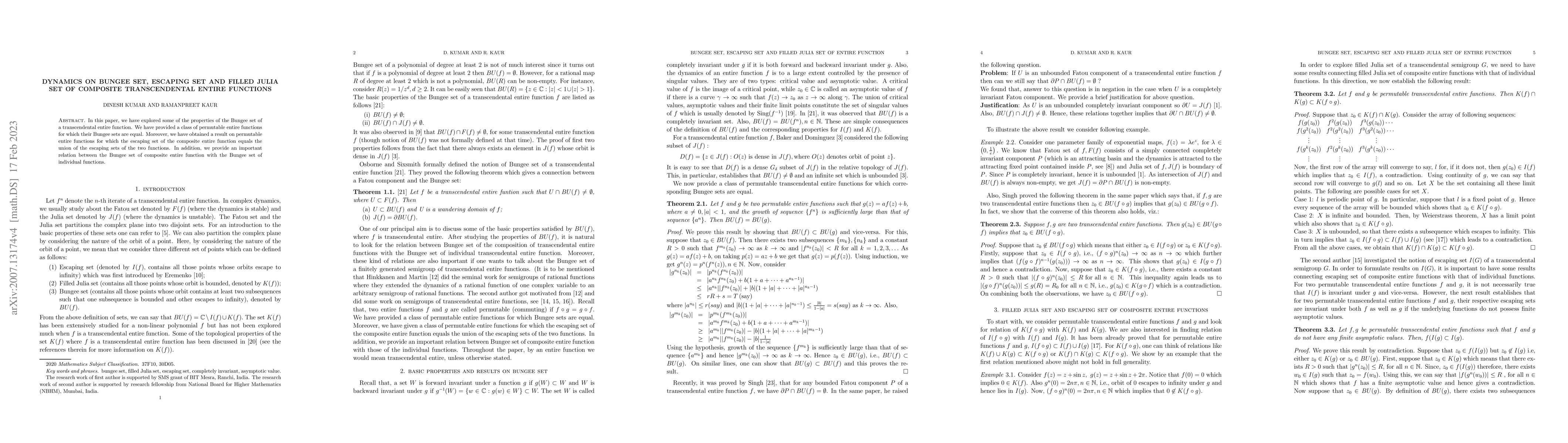 Thumbnail for Dynamics on Bungee set, Escaping set and Filled Julia set of Composite
  Transcendental Entire Functions