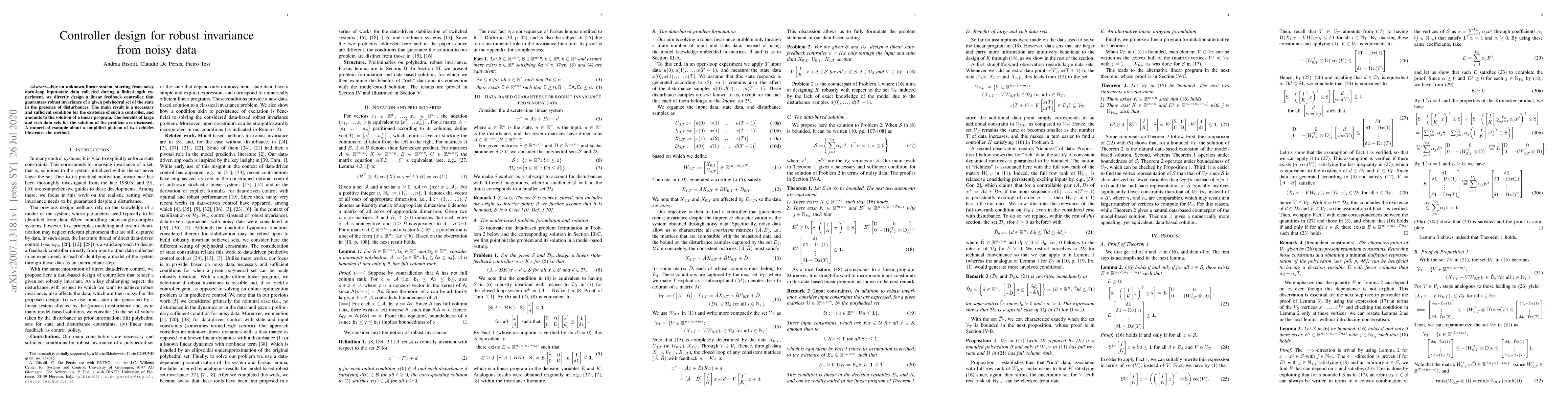 Thumbnail for Controller design for robust invariance from noisy data