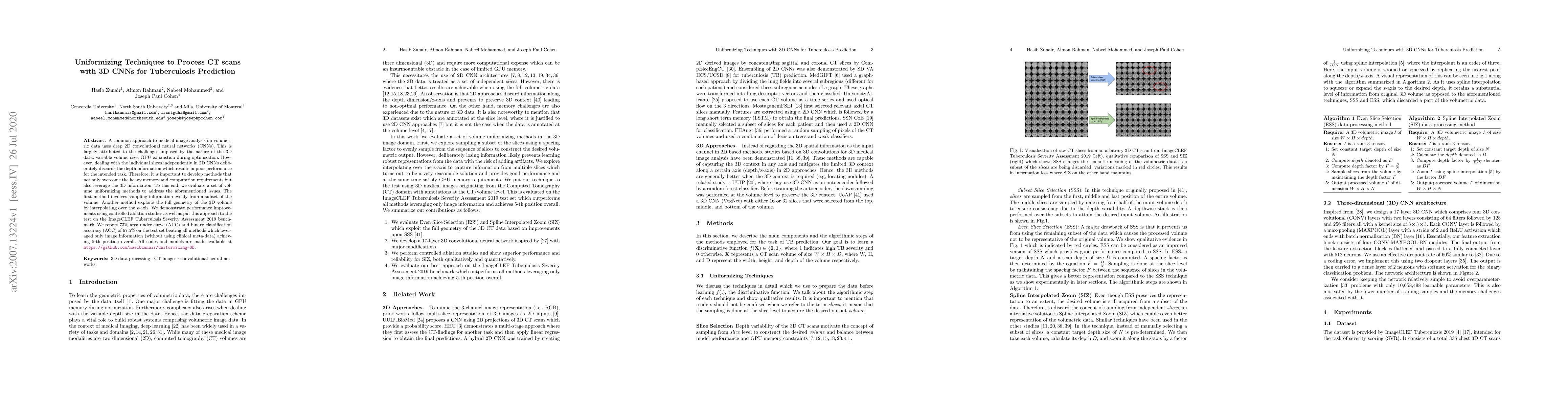 Thumbnail for Uniformizing Techniques to Process CT scans with 3D CNNs for
  Tuberculosis Prediction