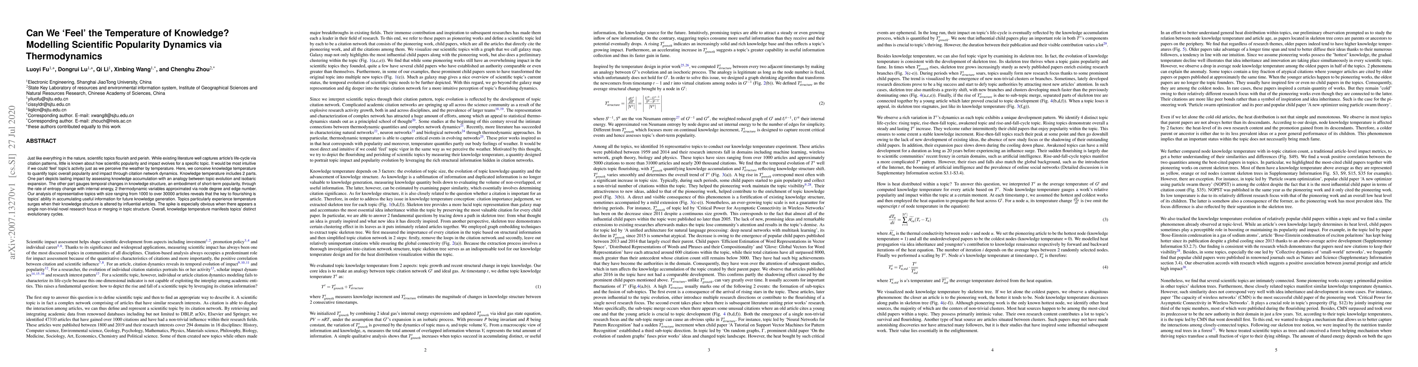 Thumbnail for Can We `Feel' the Temperature of Knowledge? Modelling Scientific
  Popularity Dynamics via Thermodynamics