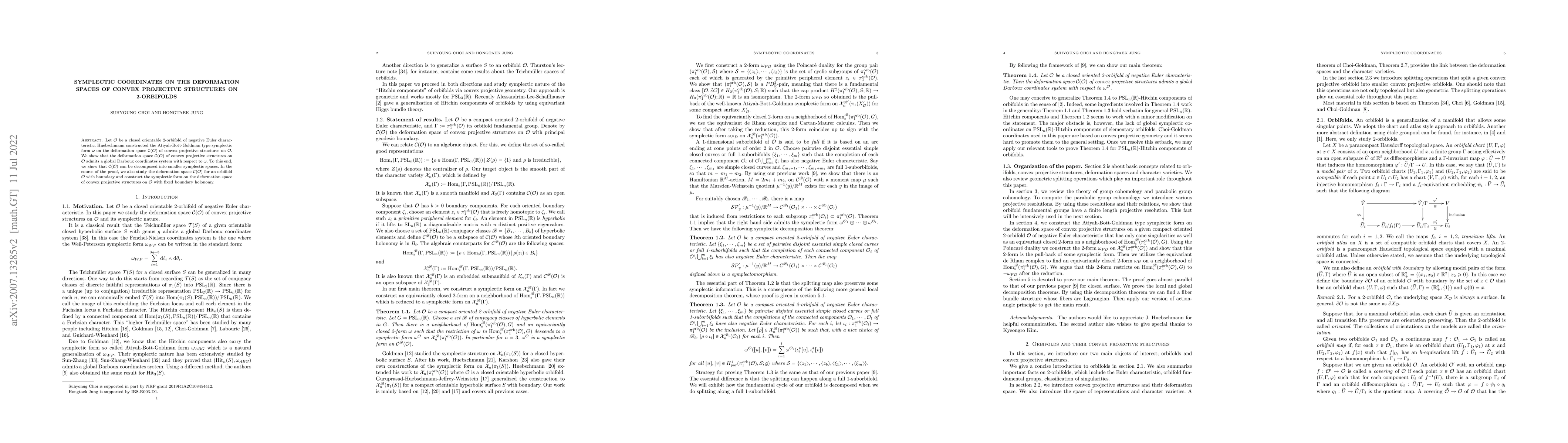 Thumbnail for Symplectic coordinates on the deformation spaces of convex projective
  structures on 2-orbifolds
