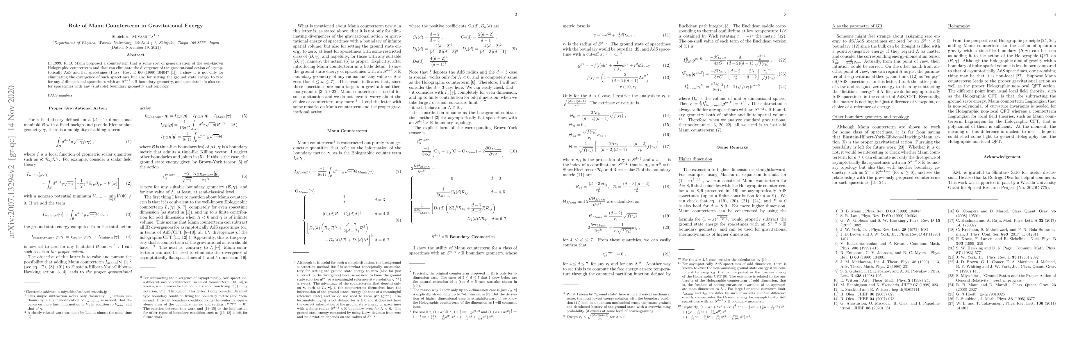 Thumbnail for Role of Mann Counterterm in Gravitational Energy