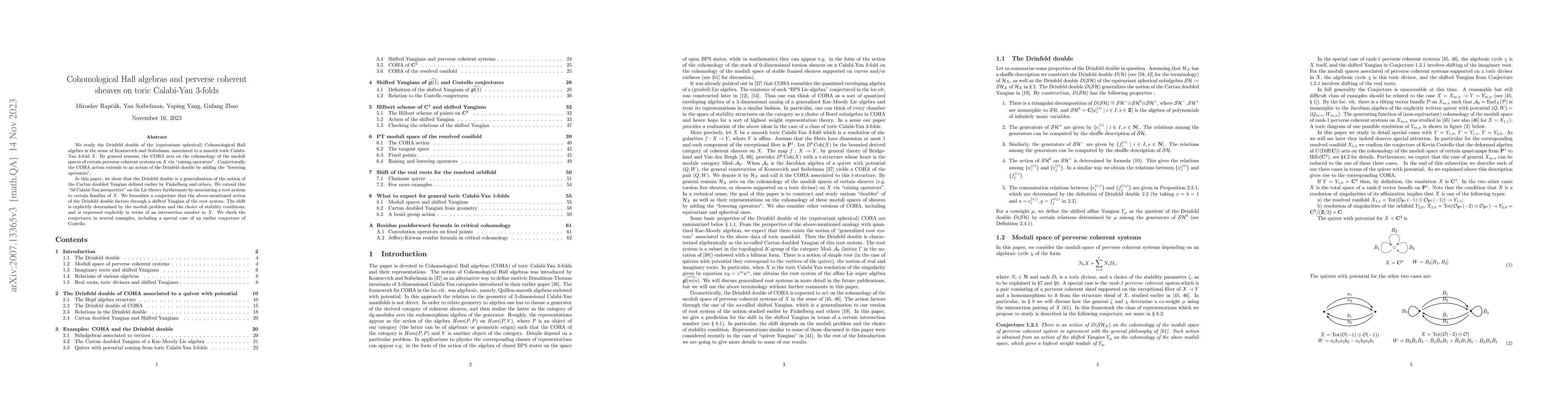 Thumbnail for Cohomological Hall algebras and perverse coherent sheaves on toric
  Calabi-Yau 3-folds