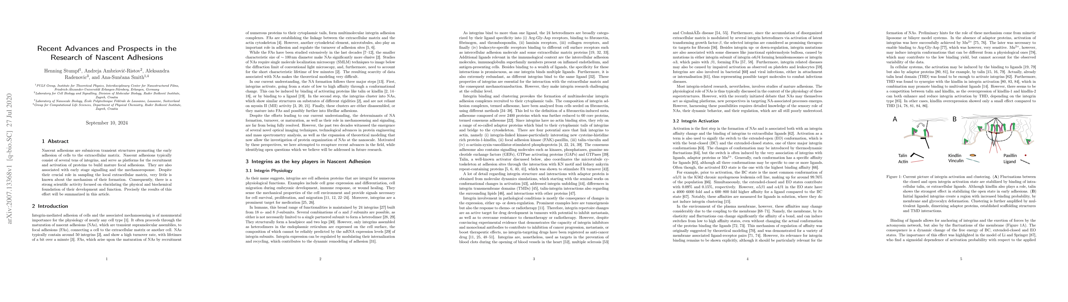 Thumbnail for Recent Advances and Prospects in the Research of Nascent Adhesions
