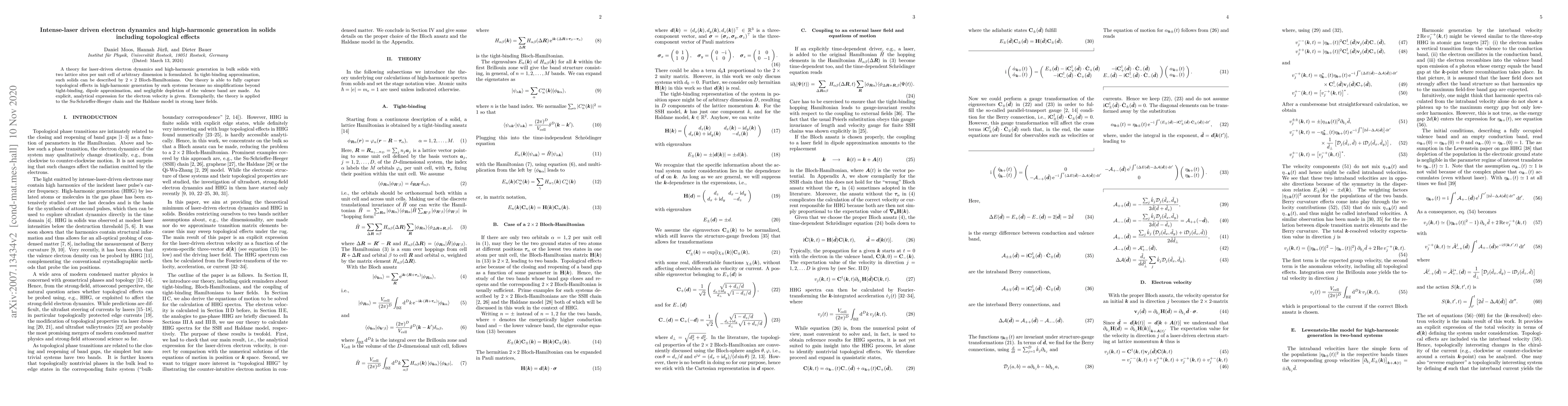 Thumbnail for Intense-laser driven electron dynamics and high-harmonic generation in
  solids including topological effects