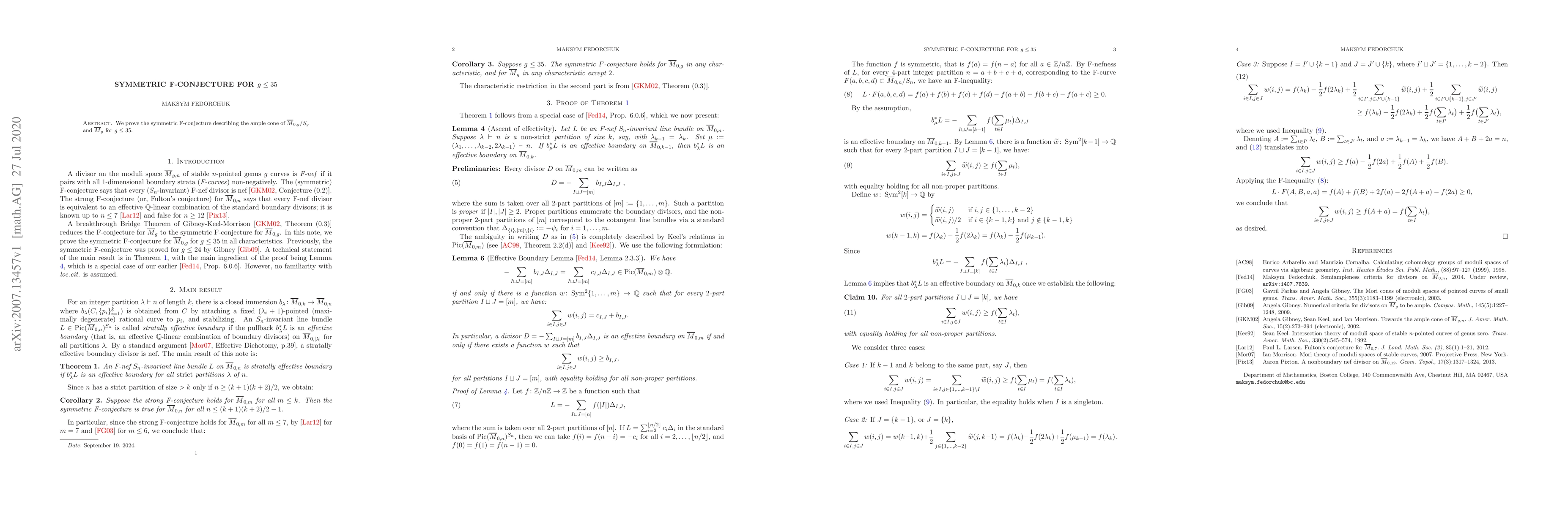 Thumbnail for Symmetric F-conjecture for $g\leq 35$