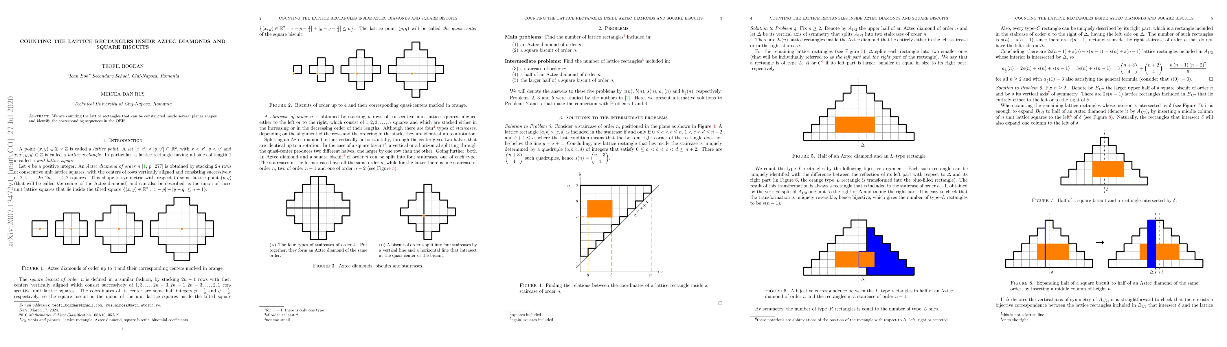 Thumbnail for Counting the lattice rectangles inside Aztec diamonds and square
  biscuits