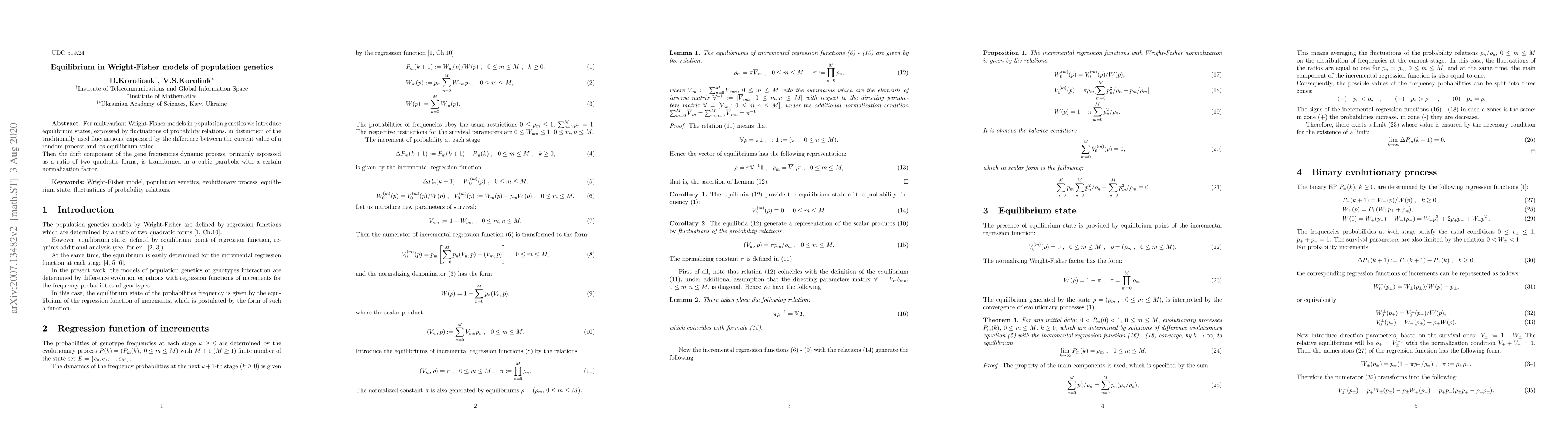 Thumbnail for Equilibrium in Wright-Fisher models of population genetics