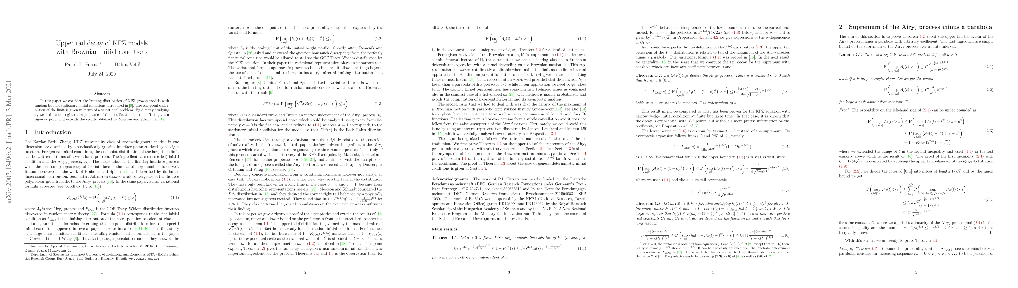 Thumbnail for Upper tail decay of KPZ models with Brownian initial conditions