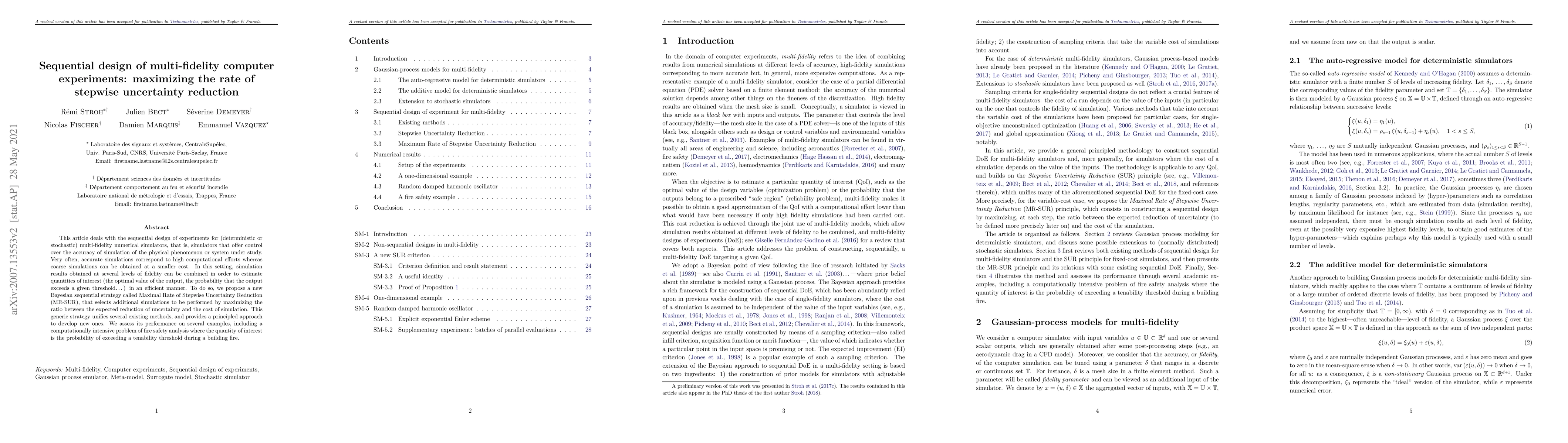 Thumbnail for Sequential design of multi-fidelity computer experiments: maximizing the
  rate of stepwise uncertainty reduction