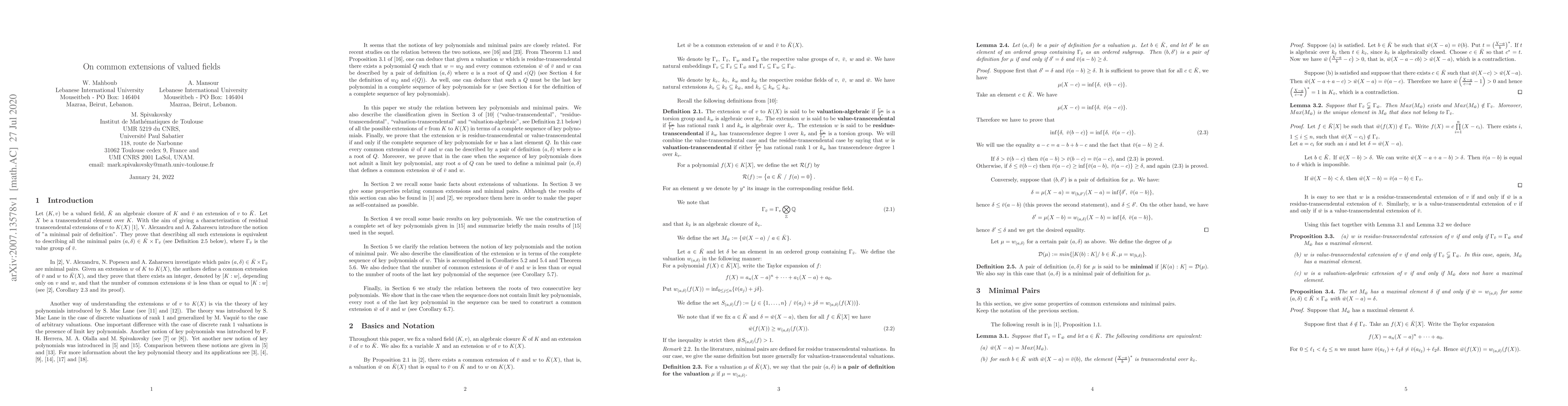 Thumbnail for On common extensions of valued fields