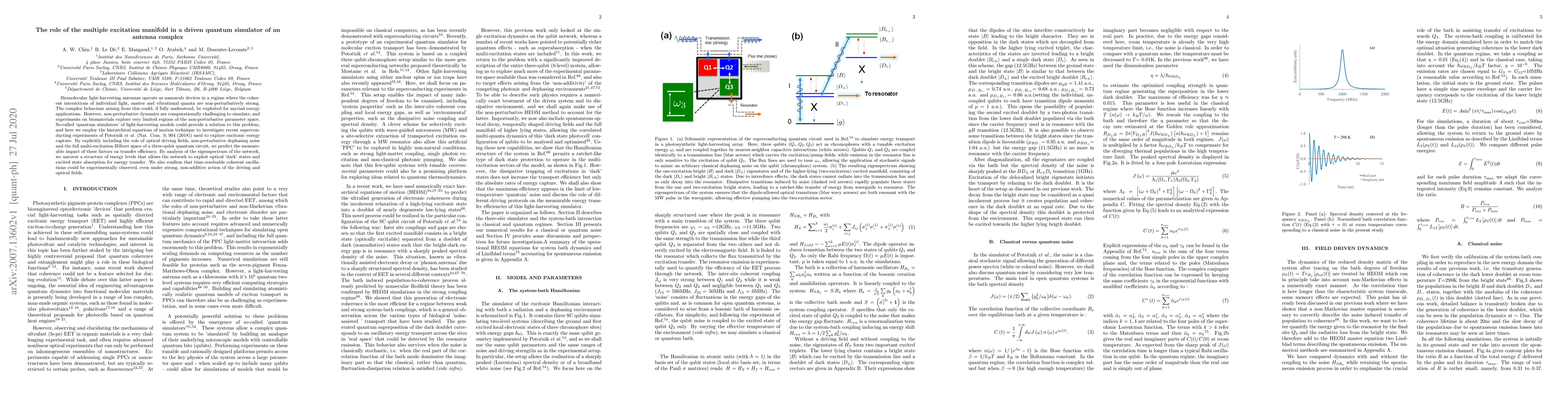 Thumbnail for The role of the multiple excitation manifold in a driven quantum
  simulator of an antenna complex