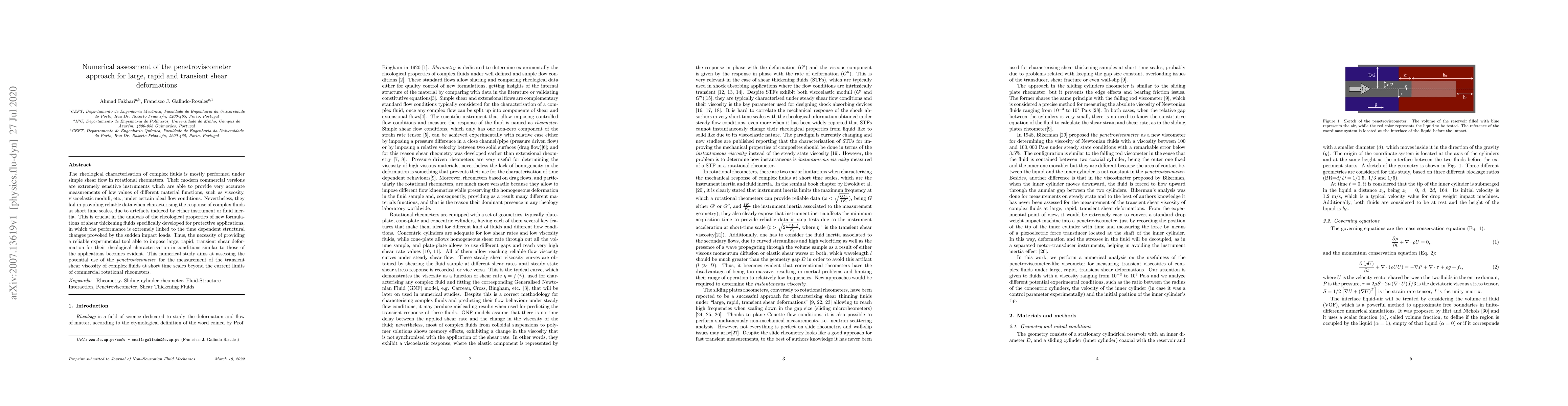 Thumbnail for Numerical assessment of the penetroviscometer approach for large, rapid
  and transient shear deformations
