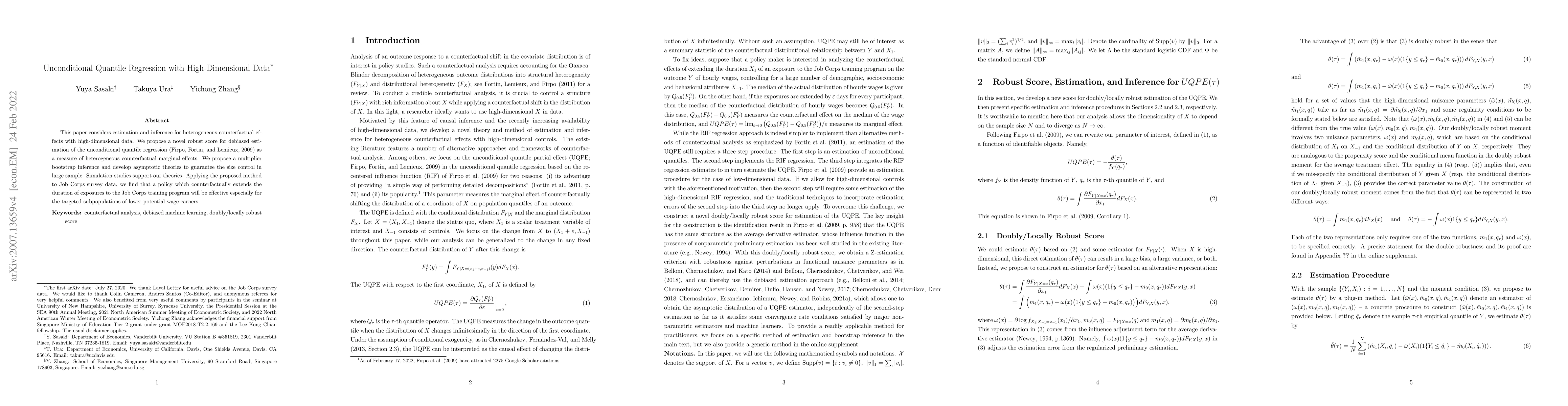 Thumbnail for Unconditional Quantile Regression with High Dimensional Data