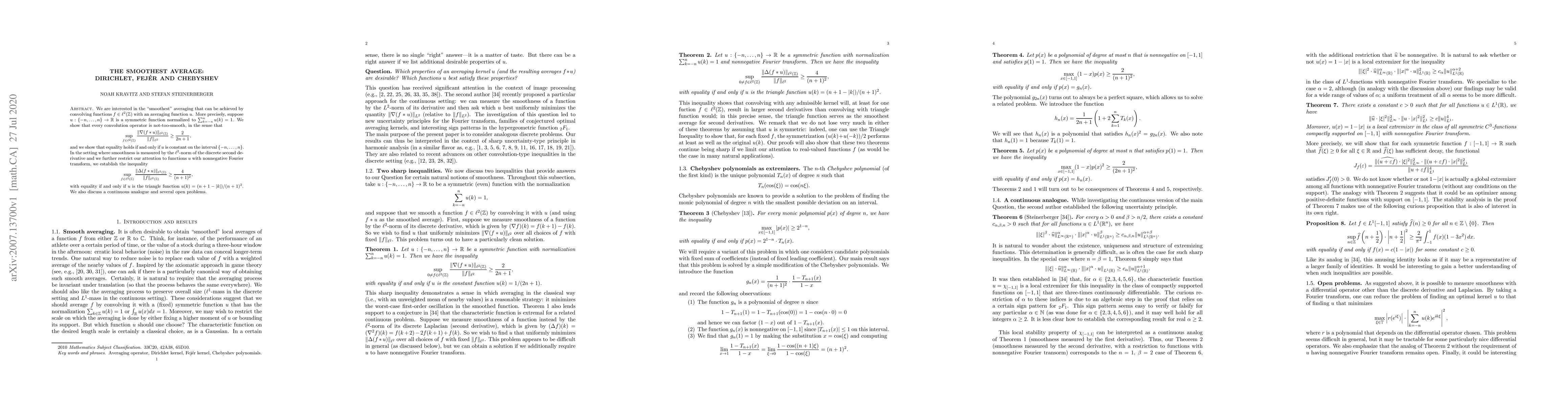 Thumbnail for The smoothest average: Dirichlet, Fej\'er and Chebyshev
