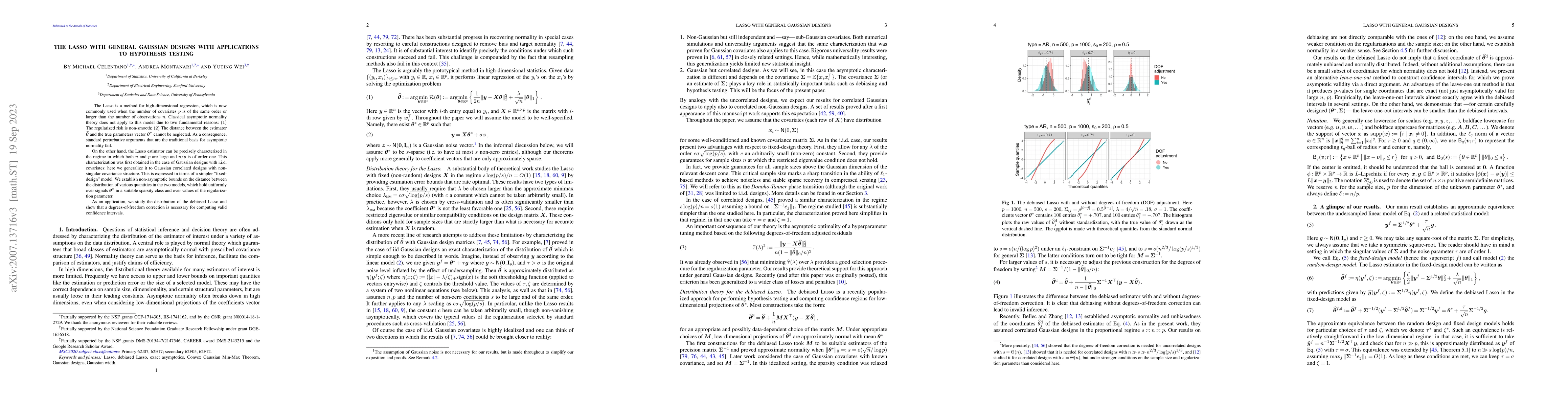 Thumbnail for The Lasso with general Gaussian designs with applications to hypothesis
  testing