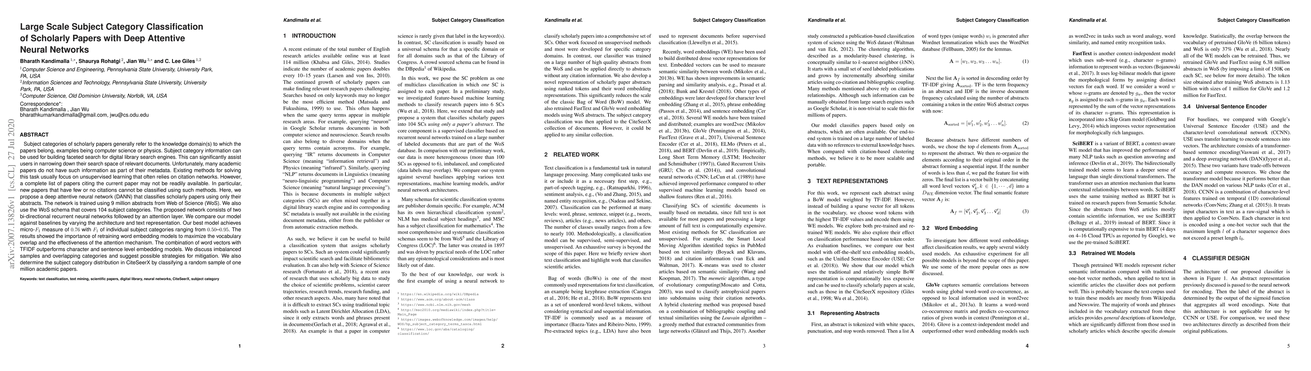 Thumbnail for Large Scale Subject Category Classification of Scholarly Papers with
  Deep Attentive Neural Networks