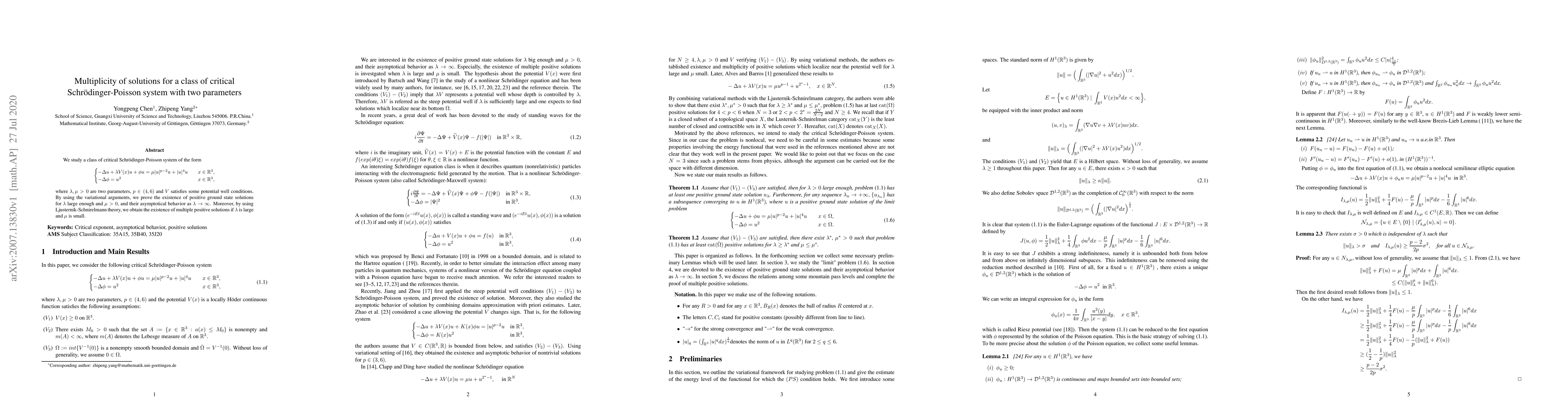 Thumbnail for Multiplicity of solutions for a class of critical Schr\"odinger-Poisson
  system with two parameters