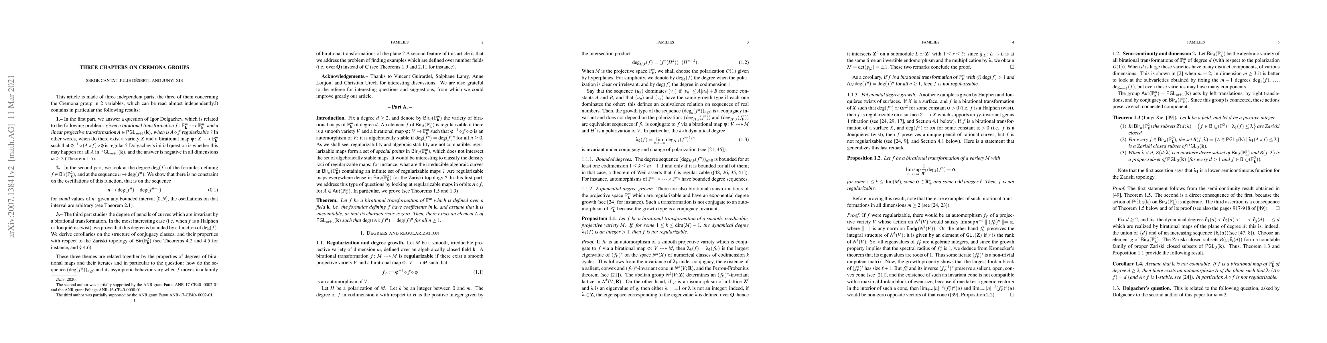 Thumbnail for Three chapters on Cremona groups
