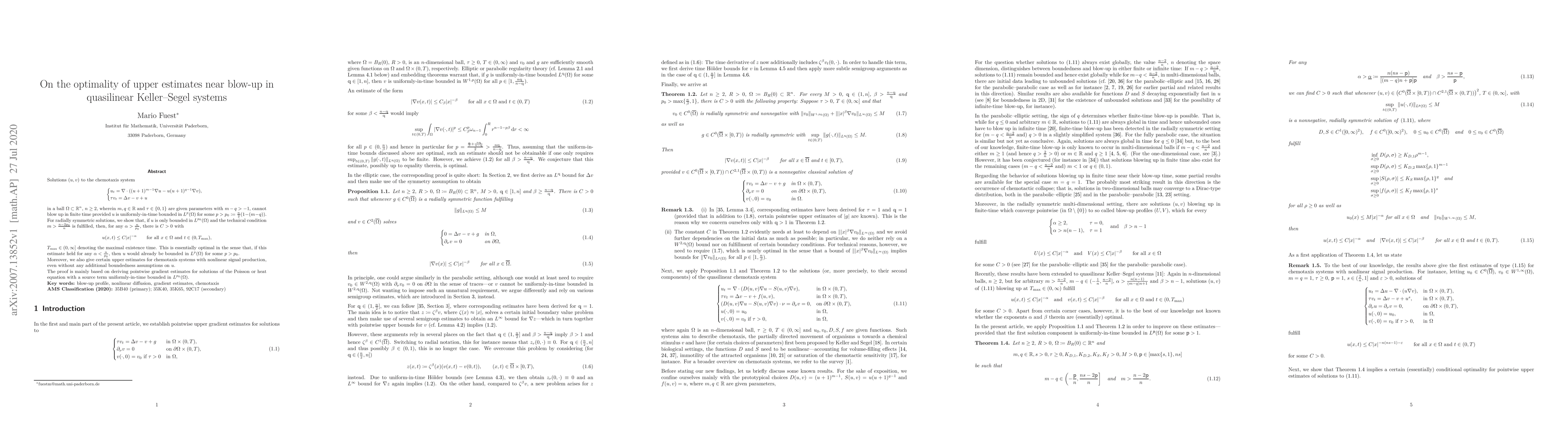 Thumbnail for On the optimality of upper estimates near blow-up in quasilinear
  Keller--Segel systems