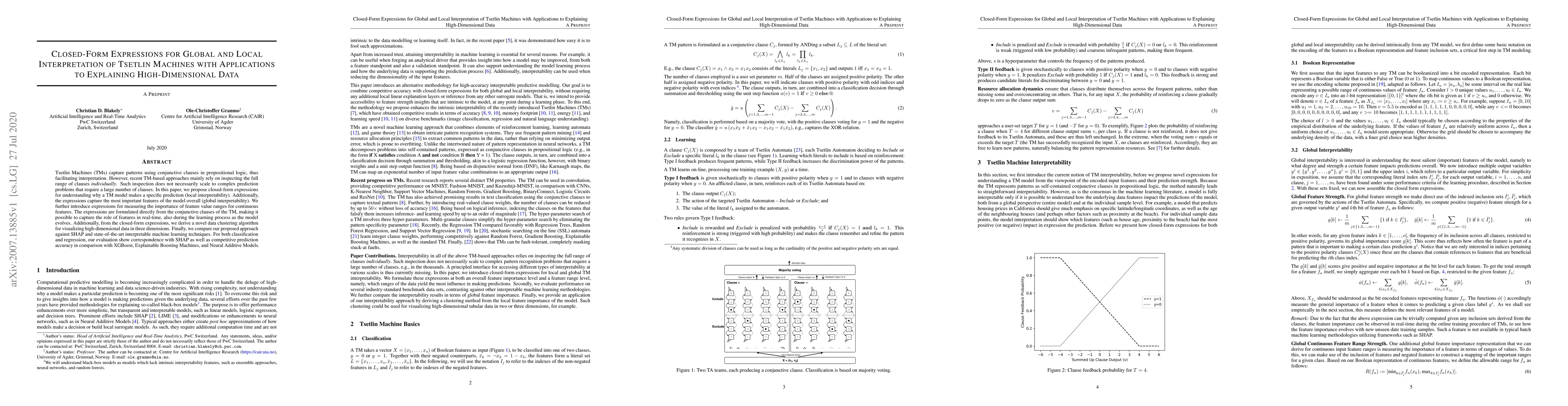 Thumbnail for Closed-Form Expressions for Global and Local Interpretation of Tsetlin
  Machines with Applications to Explaining High-Dimensional Data