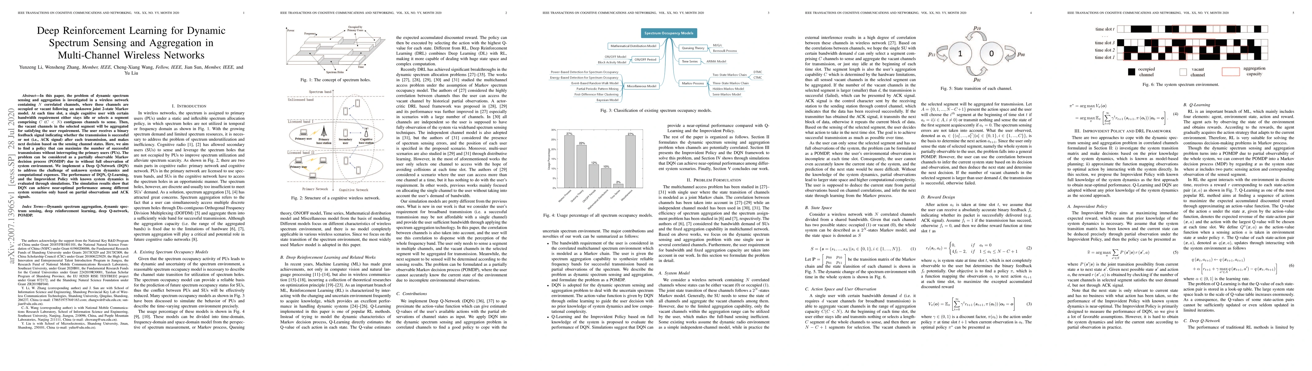 Thumbnail for Deep Reinforcement Learning for Dynamic Spectrum Sensing and Aggregation
  in Multi-Channel Wireless Networks