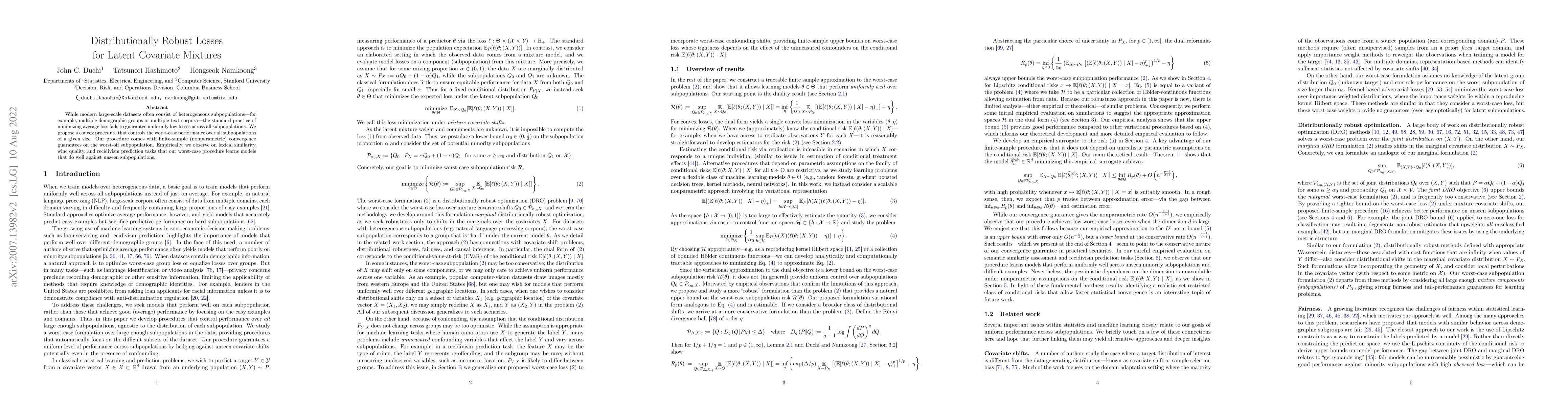 Thumbnail for Distributionally Robust Losses for Latent Covariate Mixtures