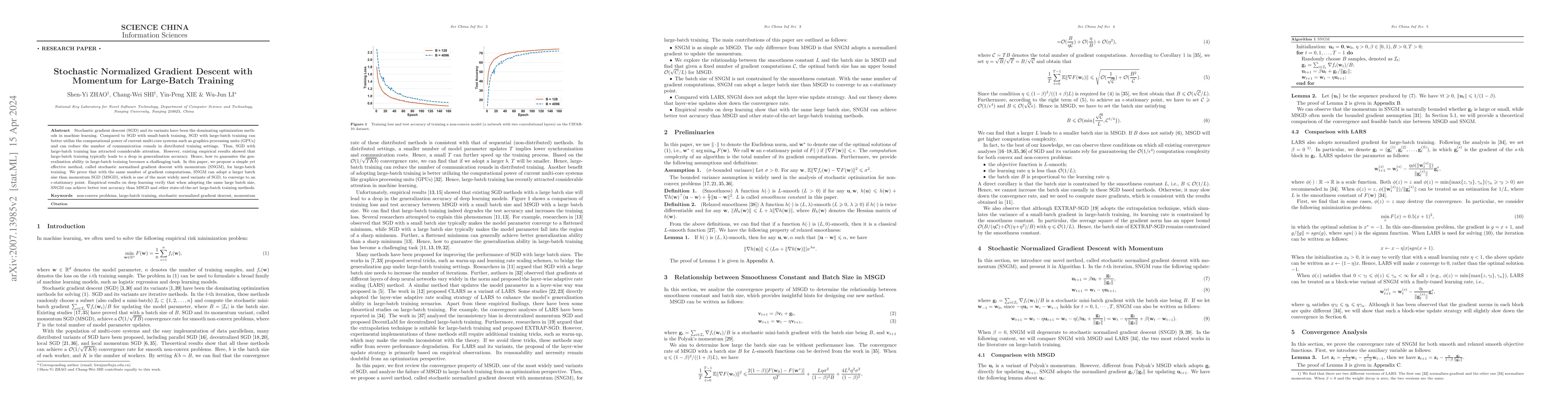 Thumbnail for Stochastic Normalized Gradient Descent with Momentum for Large-Batch
  Training