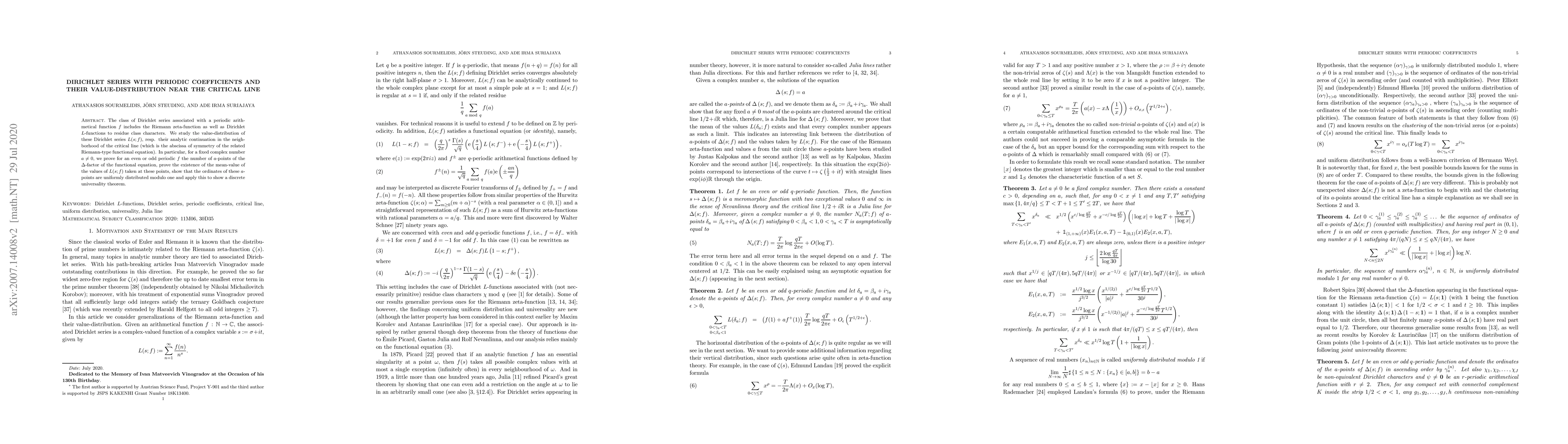 Thumbnail for Dirichlet Series with Periodic Coefficients and their Value-Distribution
  Near the Critical Line