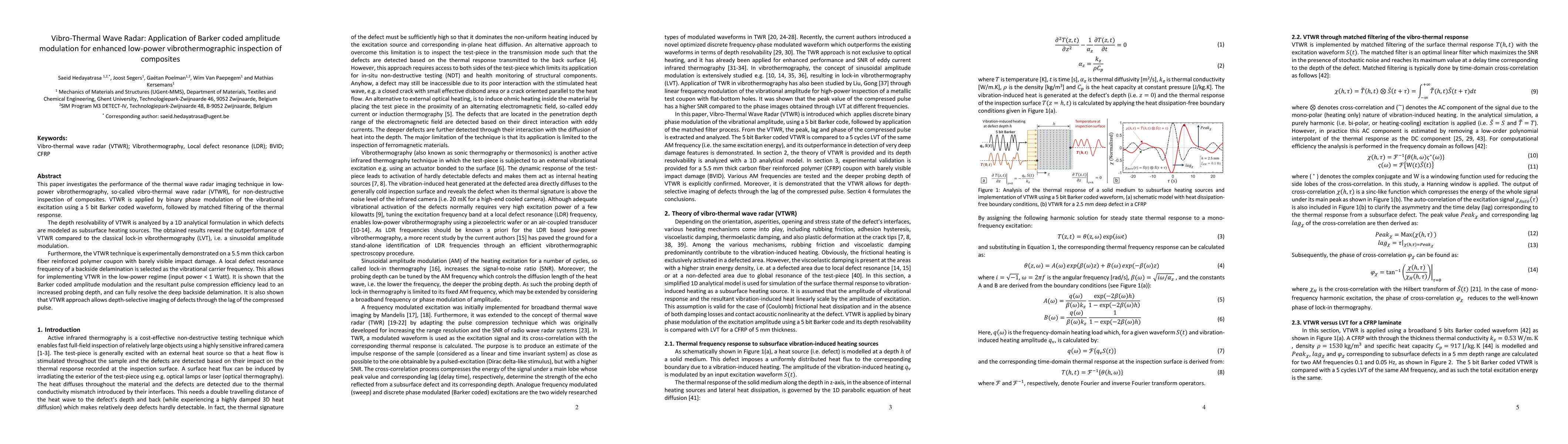 Thumbnail for Vibro-Thermal Wave Radar: Application of Barker coded amplitude
  modulation for enhanced low-power vibrothermographic inspection of composites