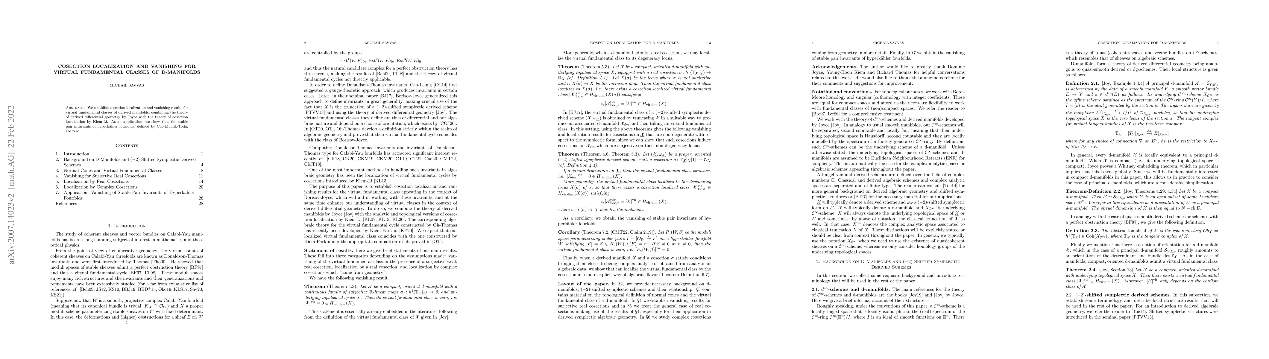 Thumbnail for Cosection Localization and Vanishing for Virtual Fundamental Classes of
  D-Manifolds