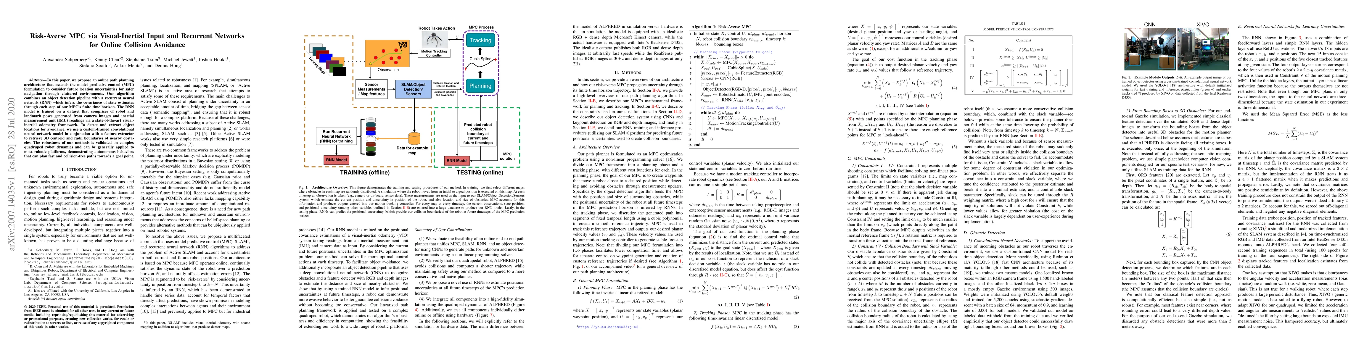 Thumbnail for Risk-Averse MPC via Visual-Inertial Input and Recurrent Networks for
  Online Collision Avoidance
