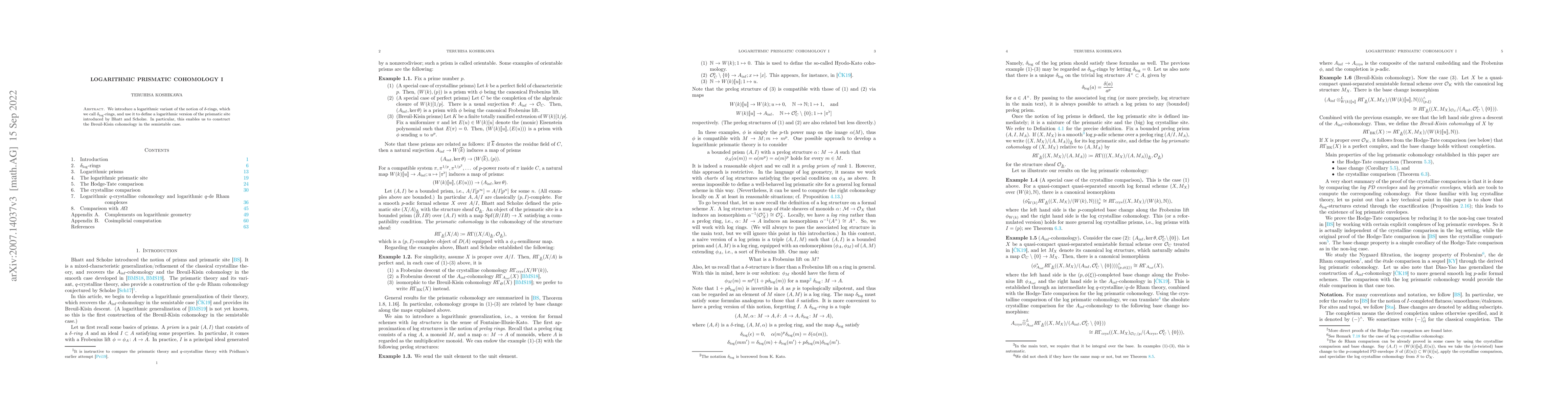 Thumbnail for Logarithmic Prismatic Cohomology I