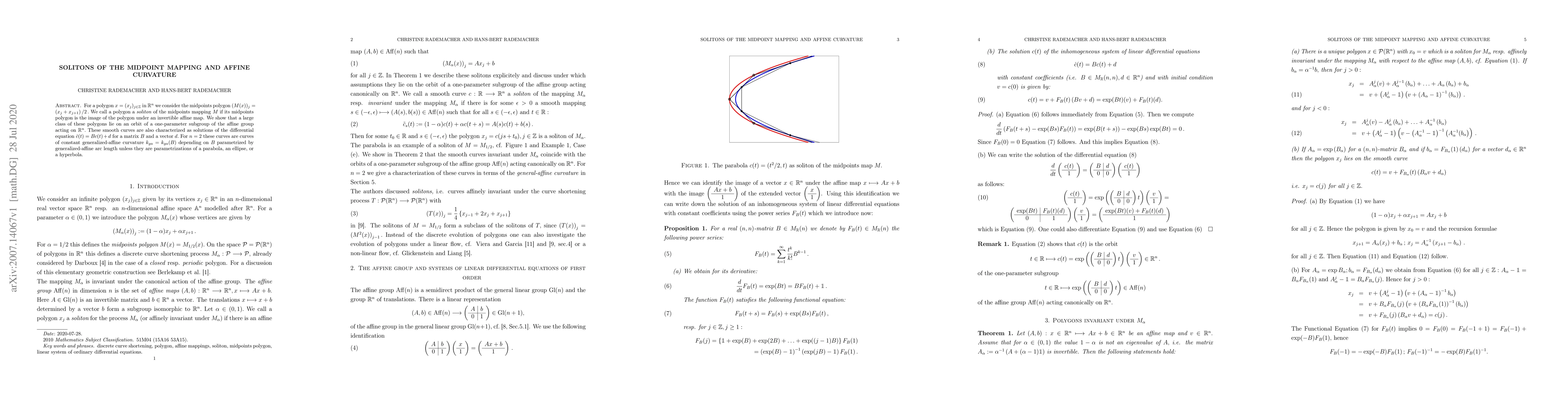 Thumbnail for Solitons of the midpoint mapping and affine curvature
