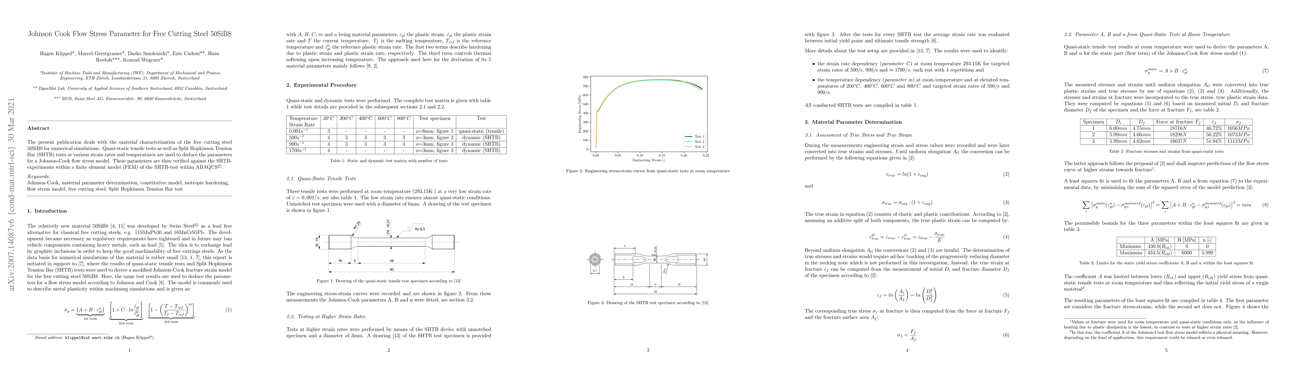 Thumbnail for Johnson Cook Flow Stress Parameter for Free Cutting Steel 50SiB8