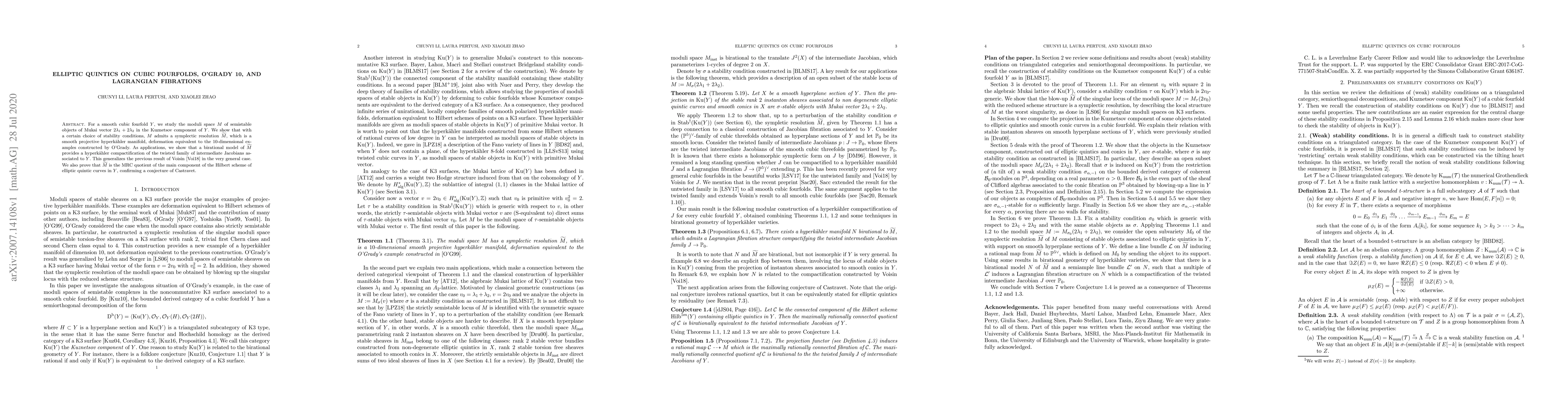 Thumbnail for Elliptic quintics on cubic fourfolds, O'Grady 10, and Lagrangian
  fibrations