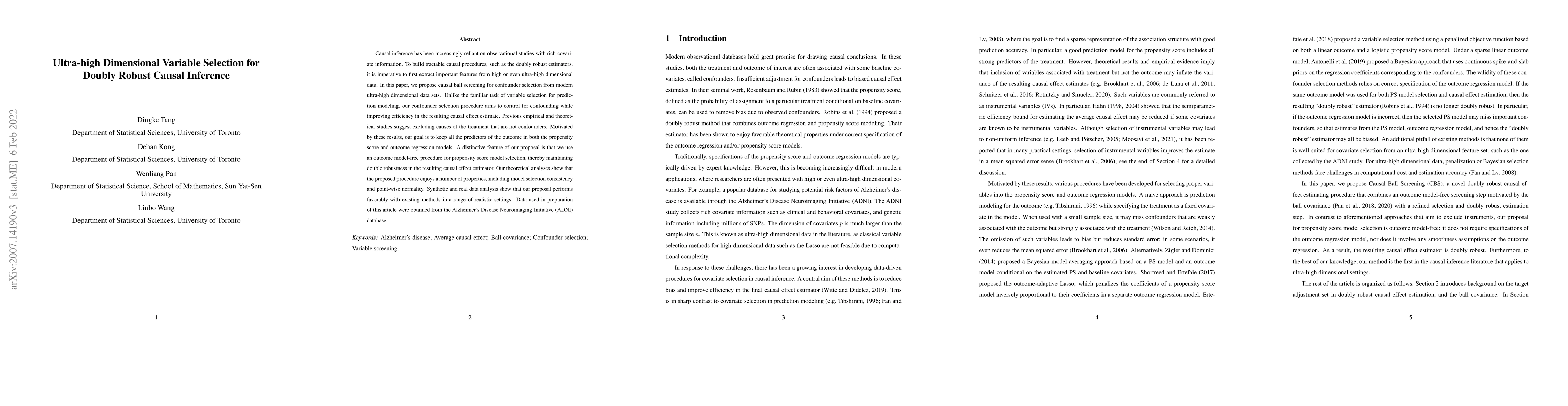 Thumbnail for Ultra-high Dimensional Variable Selection for Doubly Robust Causal
  Inference